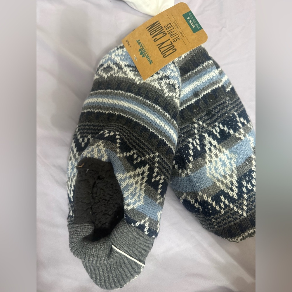 Nordstrom Men's Patterned Cabin Socks - Blue, Gray, and White